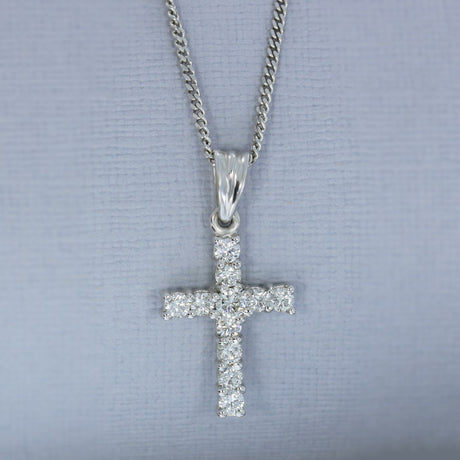 18ct White Gold Diamond Set Cross on a 9ct 18inch White Gold Curb Chain 0.64ct