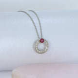 9ct White Gold Ruby & Diamond Open Circle Pendant on an 18inch White Gold Chain