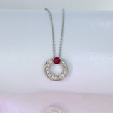 9ct White Gold Ruby & Diamond Open Circle Pendant on an 18inch White Gold Chain