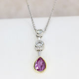 18ct Yellow & White Gold Pink Sapphire Drop Pendant On 18inch 18ct Chain