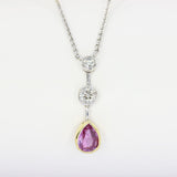 18ct Yellow & White Gold Pink Sapphire Drop Pendant On 18inch 18ct Chain