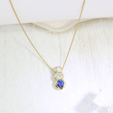 18ct Gold Sapphire & Diamond 3 Stone Pendent On an 18ct Gold 18" Chain