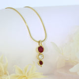 18ct Yellow Gold Ruby & Diamond Drop Pendant 16" 9ct Chain