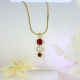 18ct Yellow Gold Ruby & Diamond Drop Pendant 16" 9ct Chain