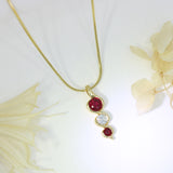 18ct Yellow Gold Ruby & Diamond Drop Pendant 16" 9ct Chain