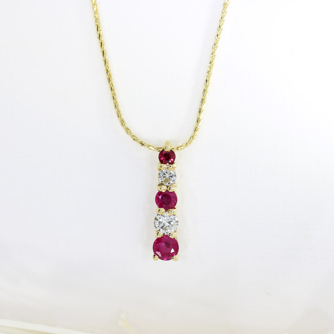18ct Yellow Gold Ruby & Diamond Drop Pendant on a 16" 18ct Chain