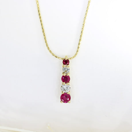 18ct Yellow Gold Ruby & Diamond Drop Pendant on a 16" 18ct Chain