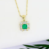18ct Yellow Gold Emerald & Diamond Pendant on a 16inch 18ct Chain