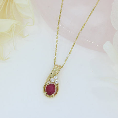 9ct Yellow Gold Ruby & Diamond Pendant with 9ct 18" Chain