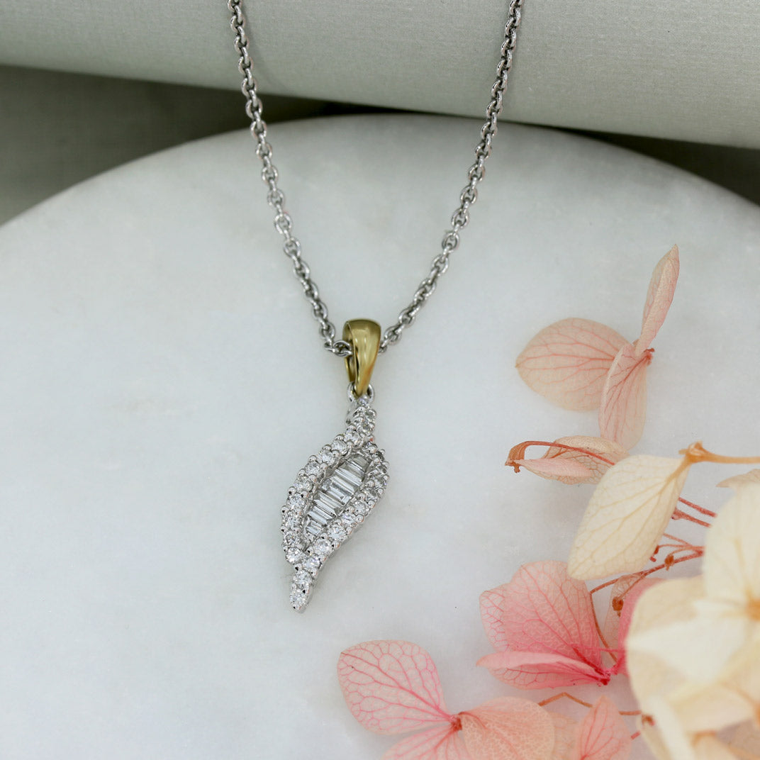 9ct White Gold Baguette & Brilliant Cut Fancy Diamond Pendant on 9ct Chain