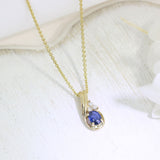 9ct Gold Sapphire & Diamond Swirl Pendent On a 9ct Gold 18 ''Chain