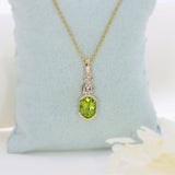 9ct Yellow Gold Peridot & Diamond Pendant on a 9ct Yellow Gold 18" Chain
