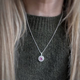 18ct White Gold Pink Sapphire and Diamond Halo Pendant 18" Chain