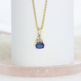 9ct Yellow Gold Oval Sapphire & Diamond Pendant on 18inch 9ct Yellow Chain