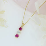 9ct Yellow Gold 3 Stone Ruby & Diamond Drop Pendant 9ct 18" Chain