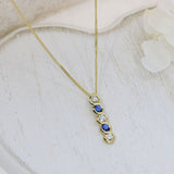 18ct Gold 5 Stone Sapphire & Diamond pendant 18ct Yellow gold 16'' fine curb chain