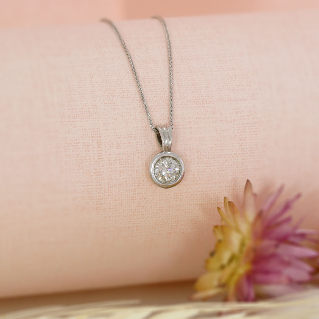 9ct White Gold Diamond Solitaire Pendant on a 9ct 18inch Chain 0.61ct