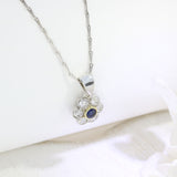 18ct White Gold Sapphire & Diamond Flower Cluster Pendant 16" Hayseed Chain