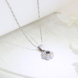 18ct White Gold Sapphire & Diamond Flower Cluster Pendant 16" Hayseed Chain