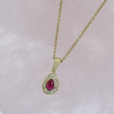 9ct Yellow Gold Ruby & Diamond Halo Pendant With 18" 9ct Chain