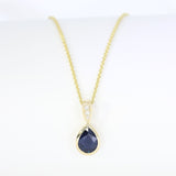 9ct Yellow Gold Pear Shape Sapphire & Diamond Pendant on 9ct Gold 18inch Chain