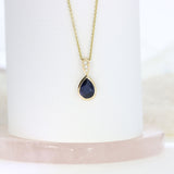 9ct Yellow Gold Pear Shape Sapphire & Diamond Pendant on 9ct Gold 18inch Chain