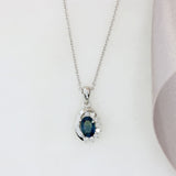 9ct White Gold Oval Sapphire & Diamond Pendant on a 9ct Gold 20" Chain