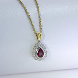18ct Gold Ruby & Diamond Cluster Pendant on a 20inch 9ct Gold Chain
