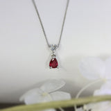 9ct White Gold Pear Shaped Ruby & Diamond Pendant on 9ct 18inch Chain