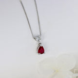 9ct White Gold Pear Shaped Ruby & Diamond Pendant on 9ct 18inch Chain