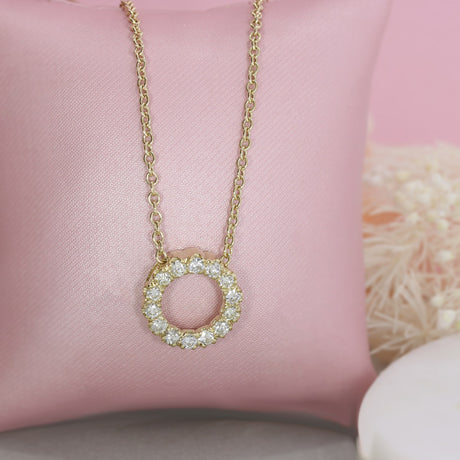 9ct Yellow Gold Diamond Circle Pendant 0.75ct 18" Chain