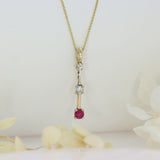 9ct Yellow Gold Ruby & Diamond Drop Pendant With 18" 9ct Chain