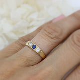 9ct Yellow Gold 3 Stone Pave Set Sapphire & Diamond Ring