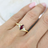 18ct Yellow Gold Rub over Set Marquise Ruby & Diamond Dress Ring