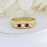 18ct Yellow Gold Ruby & Diamond Vintage Style Boat Ring