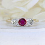 9ct Yellow Gold Ruby & Diamond 3 Stone Ring