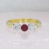 18ct Gold 3 stone Ruby & Diamond Ring