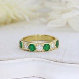 18ct Yellow Gold Emerald & Diamond Pave Set Eternity Ring