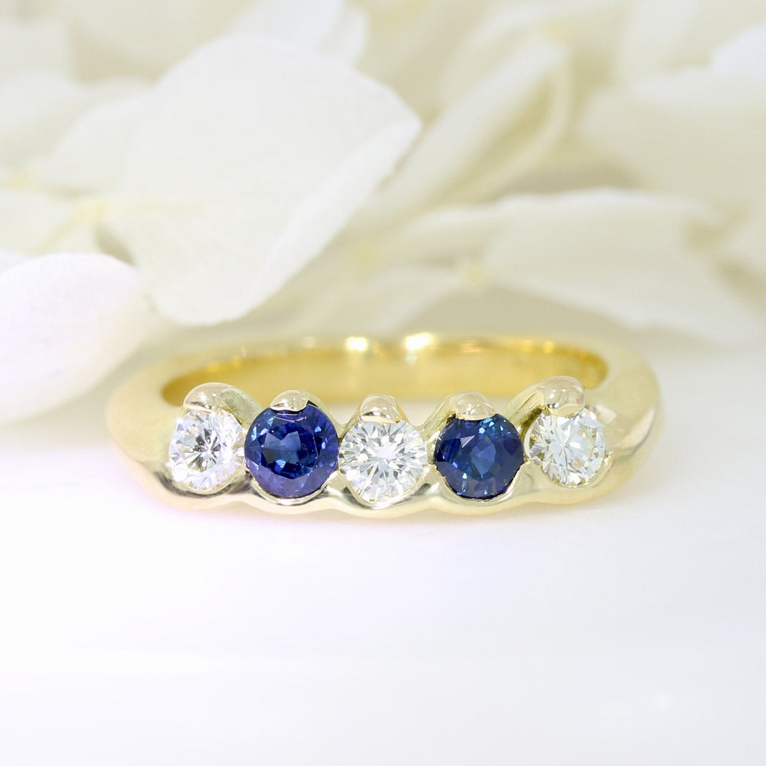 18ct Yellow Sapphire & Diamond 5 Stone Half Eternity Ring