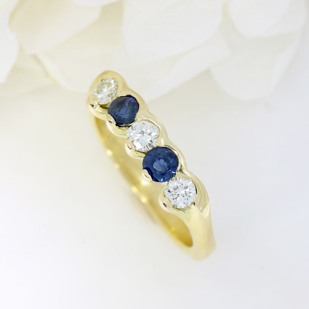 18ct Yellow Sapphire & Diamond 5 Stone Half Eternity Ring