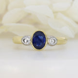 18ct Yellow 3 Stone Sapphire & Diamond Ring