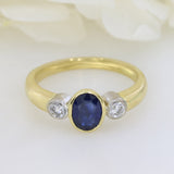 18ct Yellow 3 Stone Sapphire & Diamond Ring