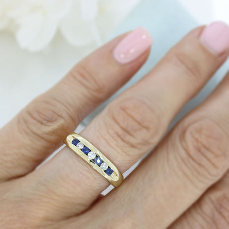 9ct Yellow Gold Sapphire & Diamond Eternity Ring