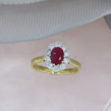 18ct Gold Oval Ruby & Diamond Cluster Ring