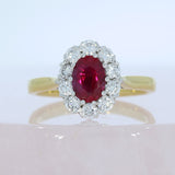 18ct Gold Oval Ruby & Diamond Cluster Ring