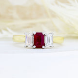 18ct Yellow Gold Ruby & Diamond 3 Stone Ring