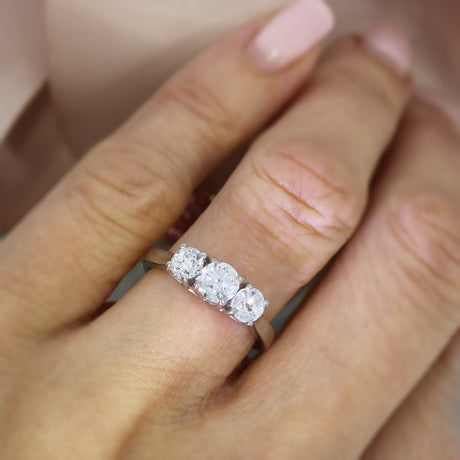 Palladium 950 Claw Set Diamond Trilogy Ring 1.29ct