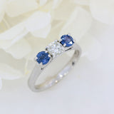 9ct White Gold Sapphire & Diamond 3 Stone Ring