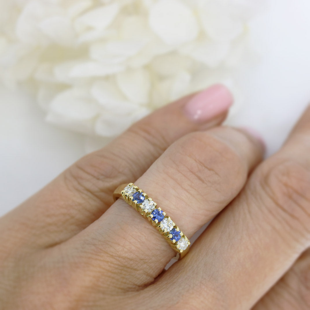 18ct Yellow gold Sapphire & Diamond Eternity Ring.