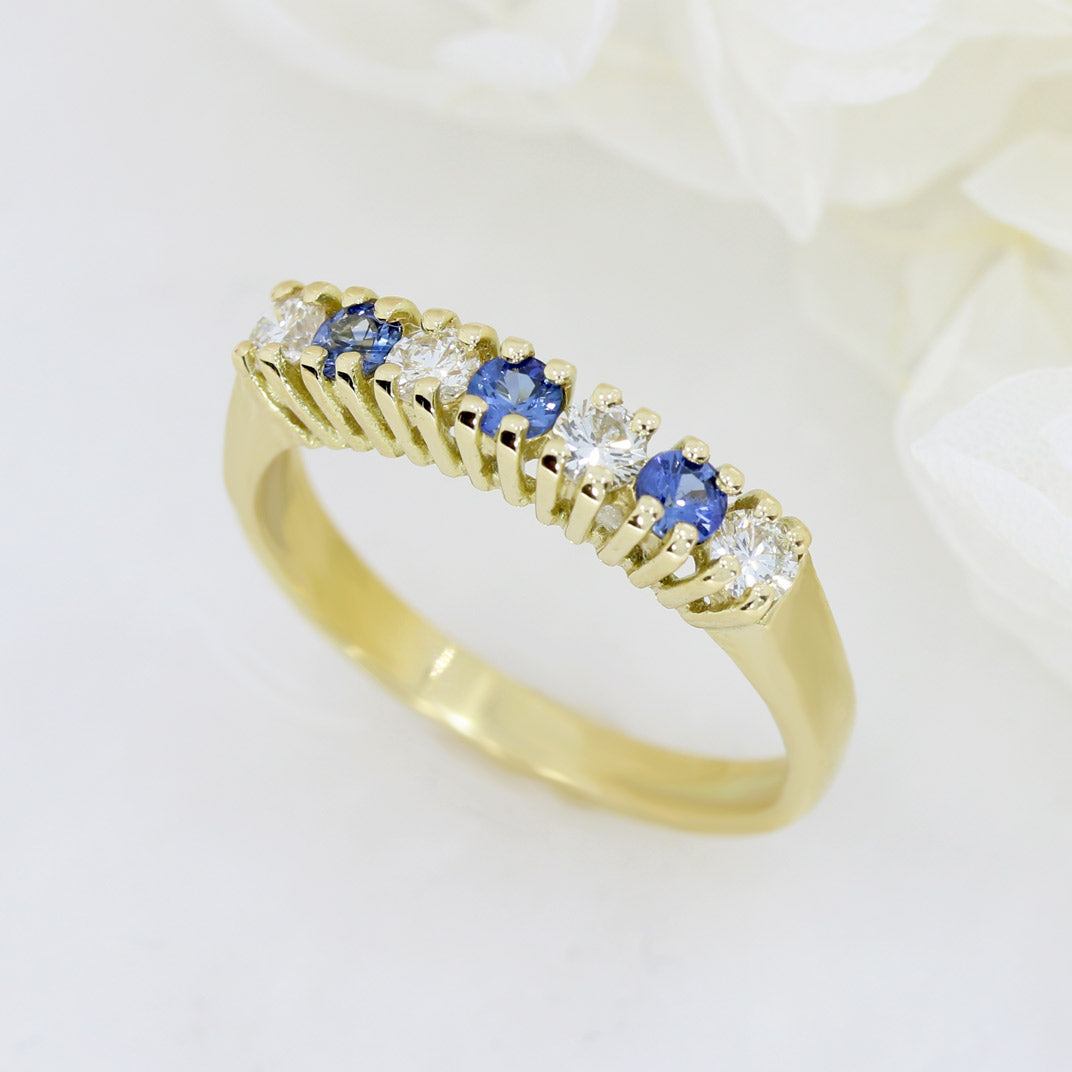 18ct Yellow gold Sapphire & Diamond Eternity Ring.